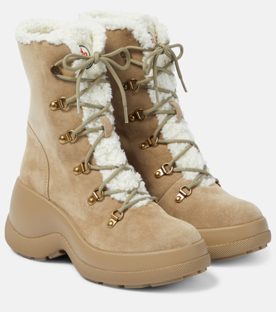 Shop Moncler Resile Trek Suede Ankle Boots In Beige