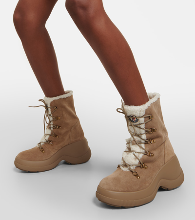 Shop Moncler Resile Trek Suede Ankle Boots In Beige