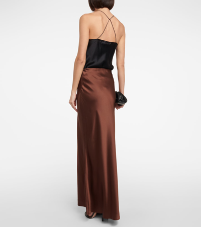 Shop The Sei Bias Silk Satin Maxi Skirt In Brown