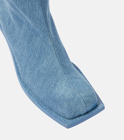 Gia Borghini Blondine Denim Square-toe Boots In Blue