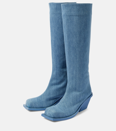 Gia Borghini Blondine Denim Square-toe Boots In Blue