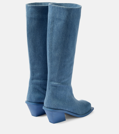 Gia Borghini Blondine Denim Square-toe Boots In Blue