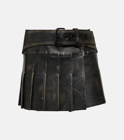 Shop Off-white Pleated Leather Miniskirt In Black