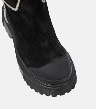Shop Hogan H619 Suede Knee-high Boots In Black