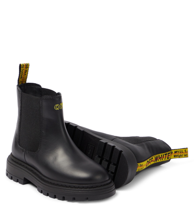 Shop Off-white Logo Leather Chelsea Boots In Black