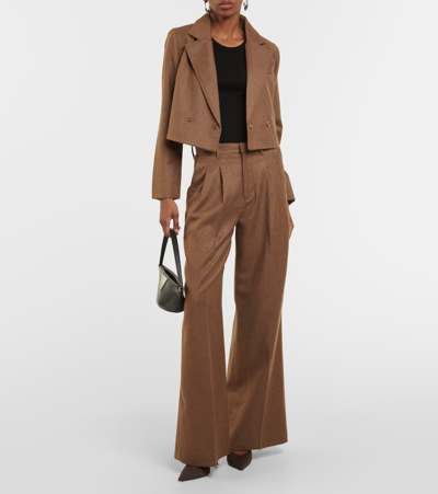 Shop Ag X Emrata Joan Wool Wide-leg Pants In Brown