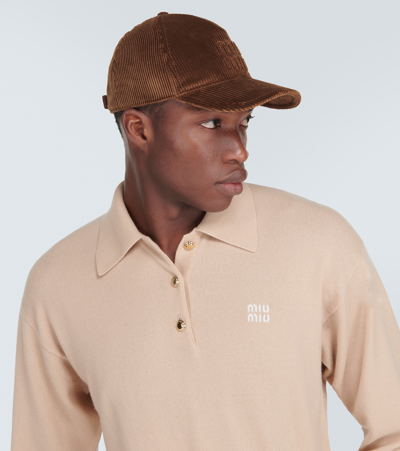 Miu Miu Logo Cotton Baseball Cap In Brown