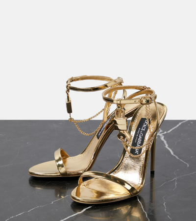 Shop Dolce & Gabbana Keira Metallic Leather Sandals In Gold