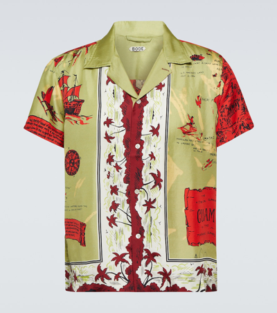 Bode Man Shirt Sage Green Size L Silk In Multicoloured