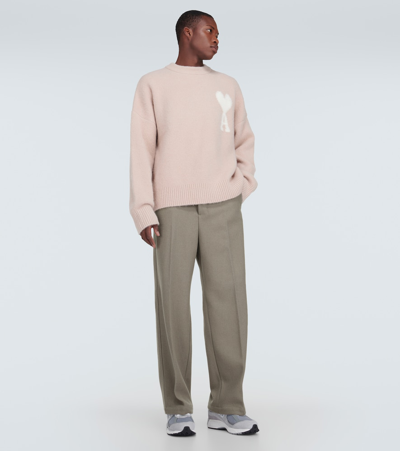 Shop Ami Alexandre Mattiussi Wool-blend Straight Pants In Grey