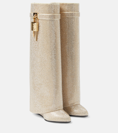 Shop Givenchy Shark Lock Embellished Knee-high Boots In Gold