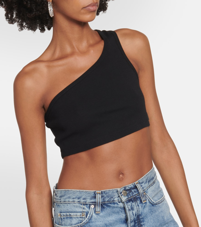 Shop Ag X Emrata Miranda Cotton-blend Crop Top In Black