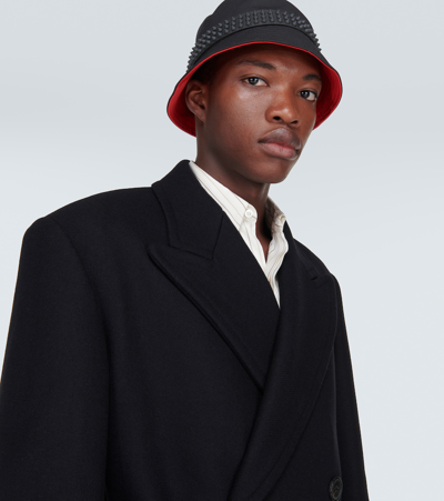 Christian Louboutin Bobino Spikes Leather-trimmed Cotton-canvas Bucket Hat In Black
