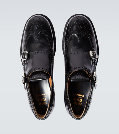 Miu Miu X Church's Leather Monk Strap Shoes In Black