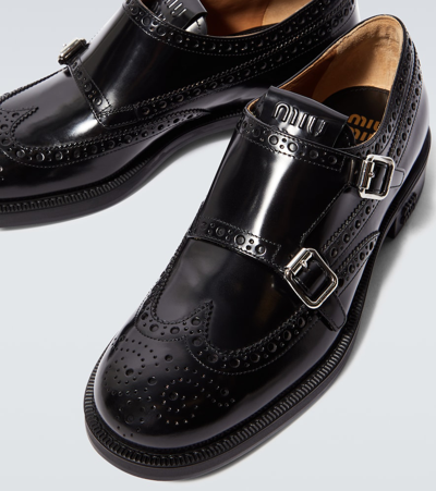 Miu Miu X Church's Leather Monk Strap Shoes In Black