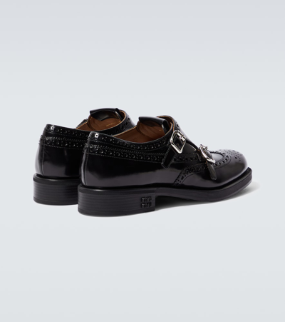 Miu Miu X Church's Leather Monk Strap Shoes In Black