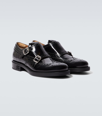 Miu Miu X Church's Leather Monk Strap Shoes In Black
