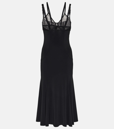 Shop Dolce & Gabbana Lace-trimmed Bustier Midi Dress In Black