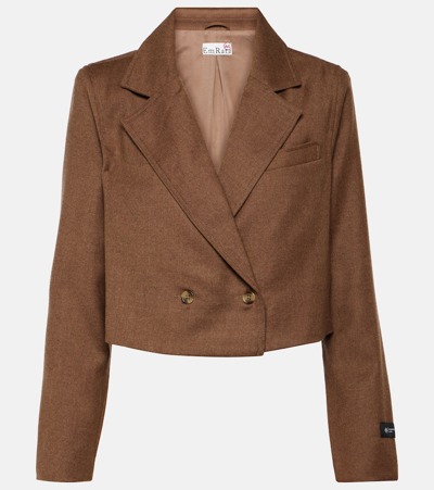 Shop Ag X Emrata Berlin Cropped Wool Blazer In Brown