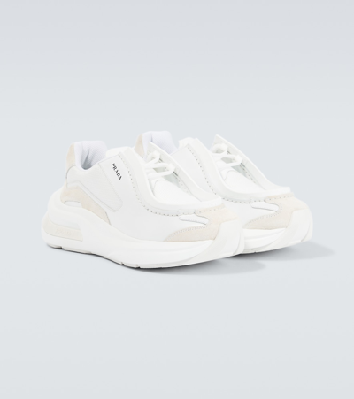 Prada Panelled Leather Chunky Sneakers In White