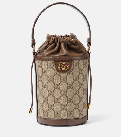 Shop Gucci Ophidia Gg Mini Canvas Bucket Bag In Brown
