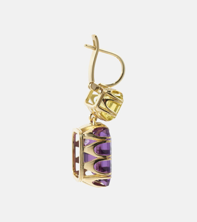 Shop Ileana Makri Crown 18kt Gold Earrings With Topaz And Amethyst In Multicoloured