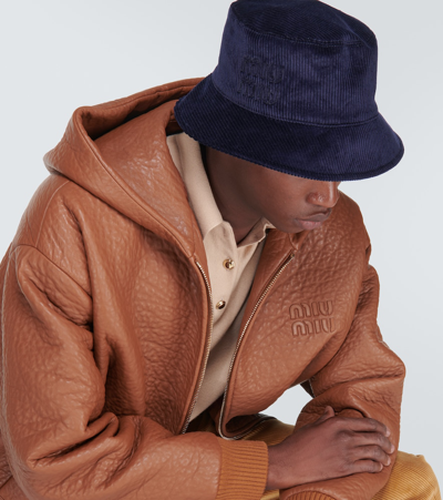 Miu Miu Logo Corduroy Bucket Hat In Blue