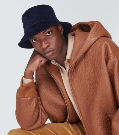 Miu Miu Logo Corduroy Bucket Hat In Blue