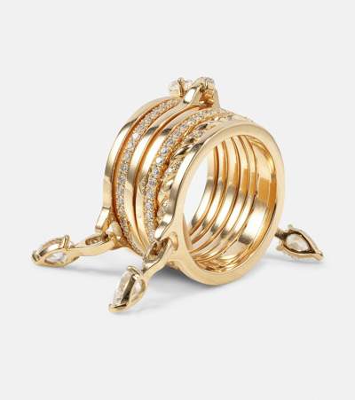 Rainbow K Drop 18kt Gold Connected Rings With Diamonds In Gold