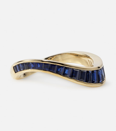 Shop Rainbow K Wave 9kt Gold Ring With Sapphires In Blue