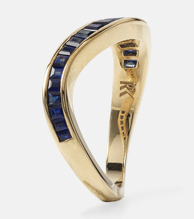 Shop Rainbow K Wave 9kt Gold Ring With Sapphires In Blue