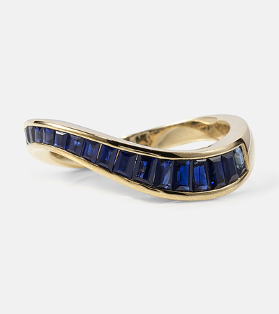 Shop Rainbow K Wave 9kt Gold Ring With Sapphires In Blue