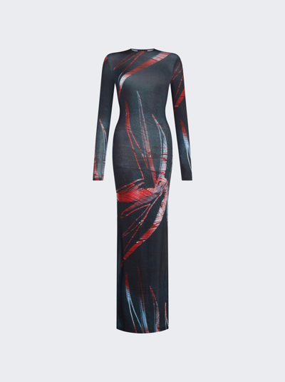 Shop Louisa Ballou High Tide Dress In Black With Red And Silver Flowers