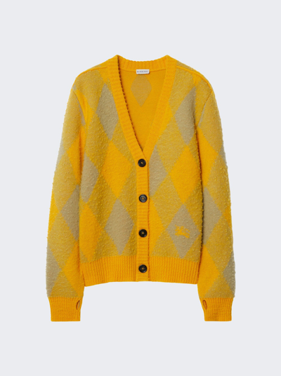 Shop Burberry Argyle Wool Cardigan In Mimosa Yellow