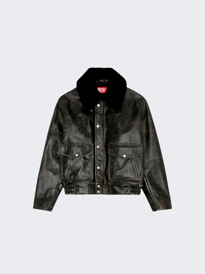 Shop Diesel L-muds Leather Jacket In Black