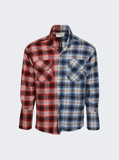 Shop Greg Lauren Fox/hound Plaid Boxy Shirt In Red And Blue