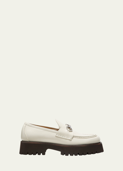 Shop Gucci Sylke Leather Bit Loafers In 9022 Mystic White
