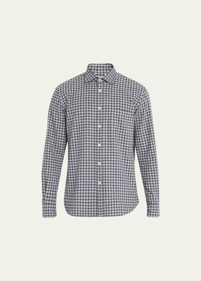 Shop Hartford Men's Micro-check Flannel Shirt In Grey &amp; Blue