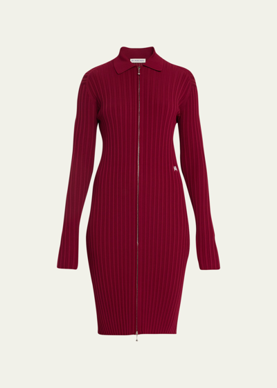 Shop Burberry Ribbed Knit Zip-up Dress In Ripple