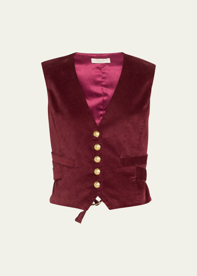 Shop Ramy Brook Margot Button-front Vest In Cabernet Velvetee