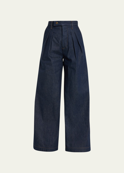 Shop Amiri Raw Indigo Double-pleated Wide-leg Pants