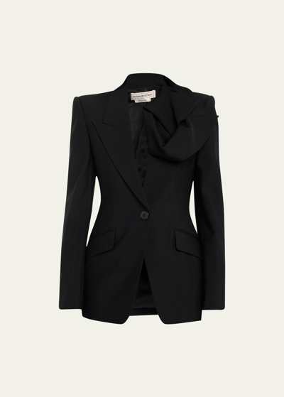 Shop Alexander Mcqueen Rosette Corsage Single-breasted Blazer Jacket In Black