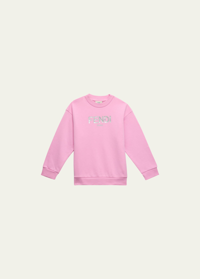 Shop Fendi Girl's Classic Logo-print Sweatshirt In Bright Pink