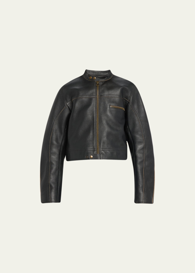 Shop Re/done Racer Leather Jacket In Blackleath
