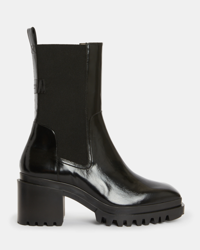 Shop Allsaints Skarlet Chunky Leather Boots In Black Shine