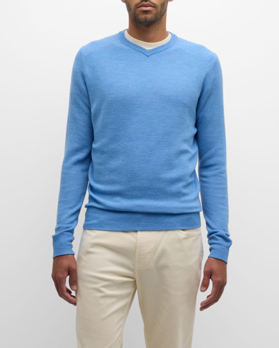 Shop Peter Millar Men's Dover High V-neck Sweater In Vessel