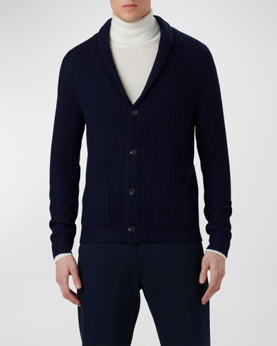 Shop Bugatchi Men's Ribbed Shawl Cardigan Sweater In Navy