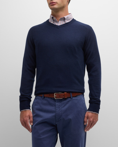Shop Peter Millar Men's Dover High V-neck Sweater In Navy