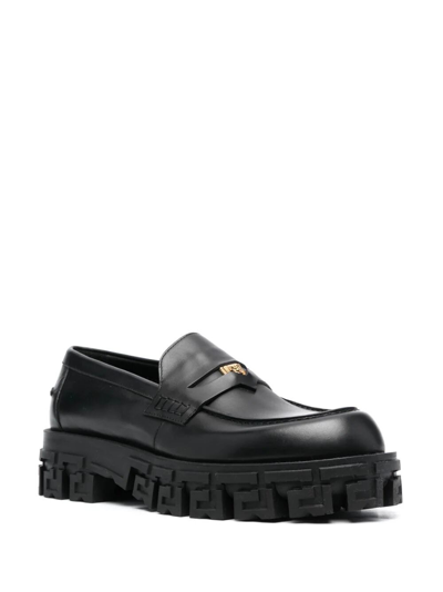 Shop Versace Loafer Calf Leather In Black