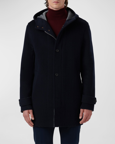 Shop Bugatchi Men's Hooded Stretch Wool Overcoat In Navy